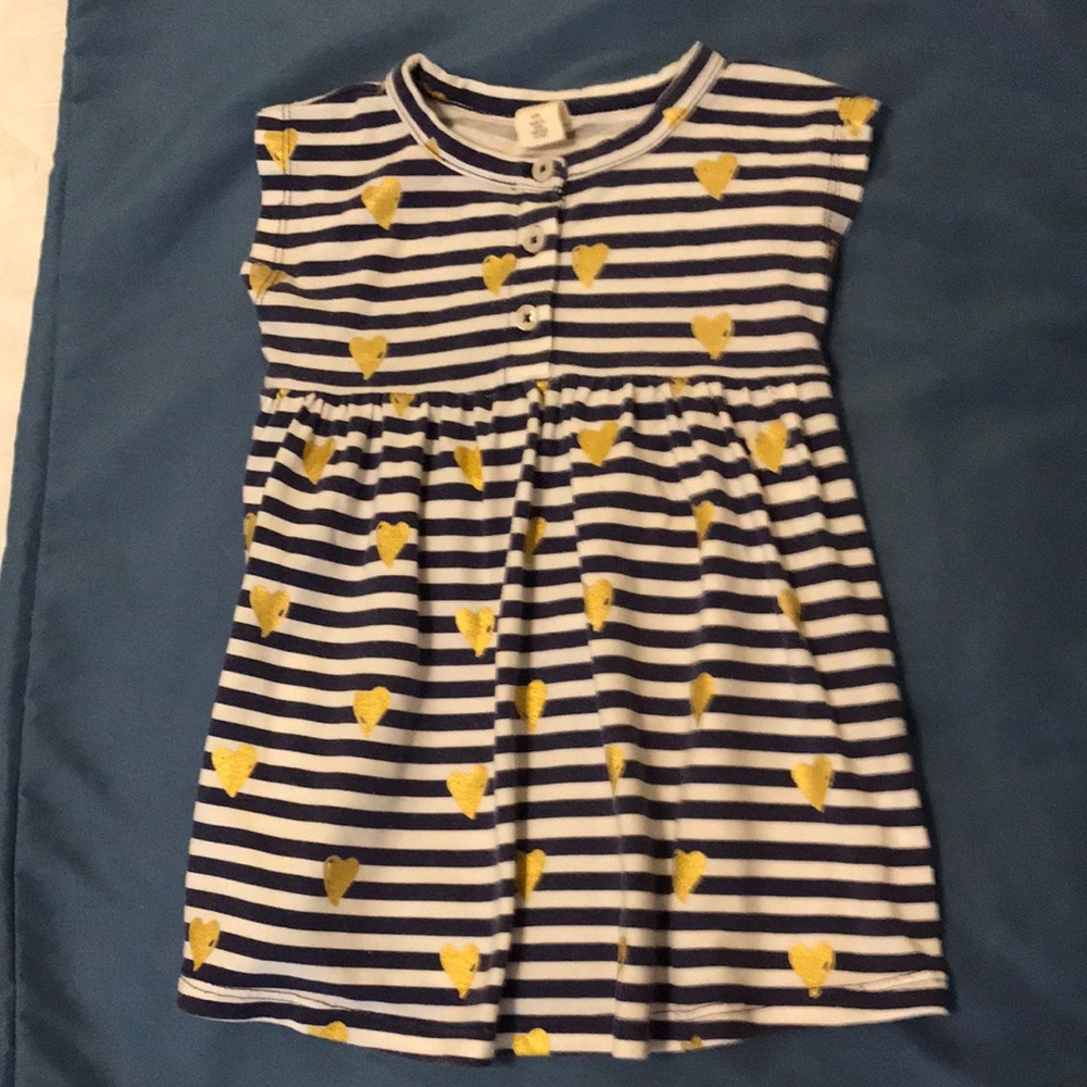 Blue stripe dress with gold hearts. 6 month.